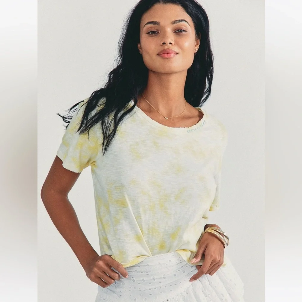 LoveShackFancy Cotton Calix T-Shirt Lemon Drop Hand Dye M NWT - Picture 1 of 5